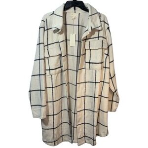 Melloday Shacket White/Black Plaid‎ Open Front Tunic Length in Size 2X  NWT